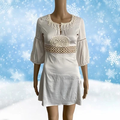 Mini Vestido Marc Jacobs Blanco Seda Mediados de la década de 2000 Novia Boda Manga Abullonada Talla XS Foto 1 de 4