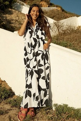 Maxi Vestido Anthropologie Maeve Cassandra Blanco y Negro Volantes Dobladillo Talla Grande Nuevo con Etiquetas Foto 1 de 4