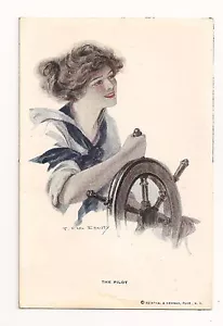 Earl Christy Artist Signed Postcard The Pilot Beautiful Sailor Lady Unused - Picture 1 of 2