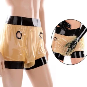 Pantalones Cortos de Látex Translúcido con Agujero de Anillo Negro Calzoncillos de Goma Trajes Fetiche - Imagen 1 de 5
