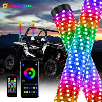 2PCS 3FT Spiral RGB LED Fat Whip Light Chasing For Polaris RZR XP 1000 900 800 - Image 1 of 4