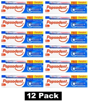 12 x PEPSODENT 150g TOOTHPASTE CAVITY PROTECTION GERMICHECK + 12 x TOOTHBRUSH - Image 1 of 4