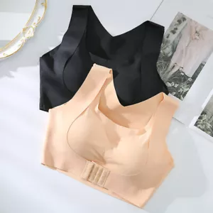 Women Front Closure Full Coverage Bra Wireless Push Up Bra Sports Bra Plus Size - Picture 1 of 21