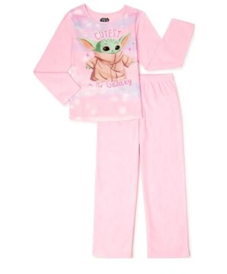 Star Wars Mandalorian 7/8 SIZE Baby Yoda Flannel Pajamas 2 PC SET Girls PINK - Image 1 of 3