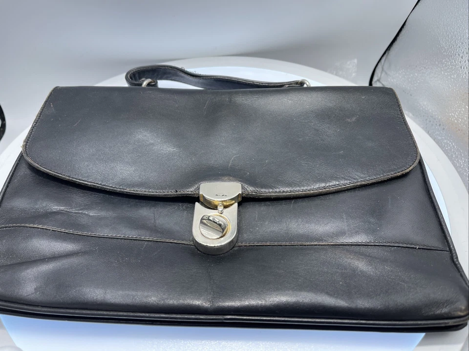 Vintage GOLDPFEIL Soft Leather Portfolio Black Document  Briefcase Satchel Bag - Image 1 of 4