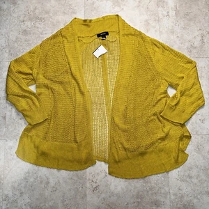 Alfani Womens L Cardigan Knit Yellow Perforated 3/4 Sleeve Linen Blend NWT - Picture 1 of 15