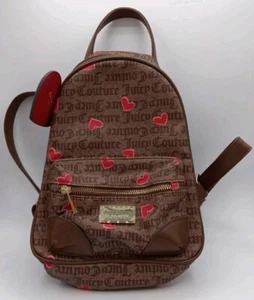 Juicy Couture Backpack Purse Women's 15" Brown Red Hearts Pockets - Picture 1 of 10