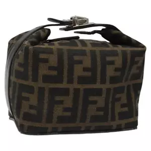 FENDI Zucca Canvas Vanity Pouch Brown Black Silver Auth 113786 - Picture 1 of 21