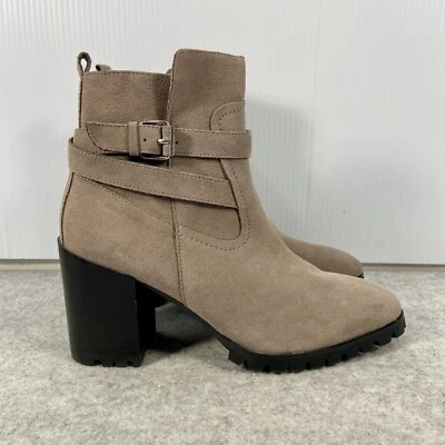 Botas de tornozelo femininas Steven Steve Madden Isra couro camurça acastanhado salto tamanho 10 - Imagem 1 de 4