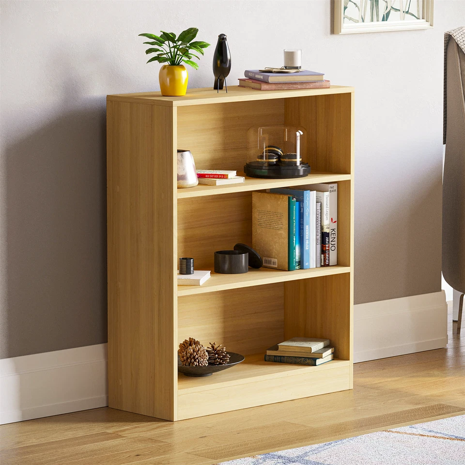 Cambridge 3 Tier Low Bookcase Display Shelving Storage Shelves Wood Unit Stand - Image 1 of 4