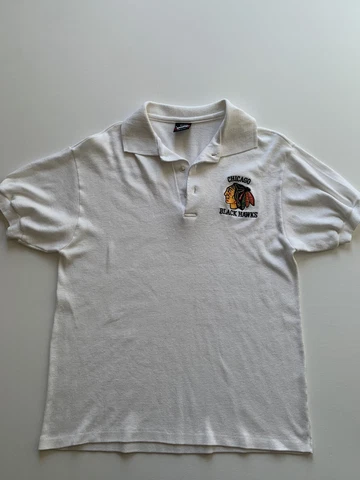 Vintage Screen Stars Chicago Blackhawks Polo Shirt Mens Large Short Sleeve NHL Cover