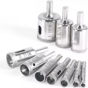 Diamond Drill Bit, 10 Pcs Glass Diamond Hole Saw Set Drill Bits Extractor - Picture 1 of 12