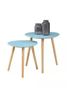 Blue Set of 2 Nesting Triangle End Table Coffee Table Side Table Living Room US - Picture 1 of 3
