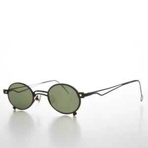 Black Small Oval 90s Full Metal Steampunk Sunglasses with Green Lenses - Azari - Picture 1 of 3