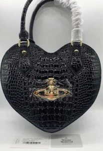 Vivienne Westwood 2way Shoulder Bag Heart Shaped Black leather Gold Logo - Picture 1 of 9