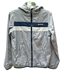 NEW Reebok Boy's Fleece Lined Hooded Windbreaker Zip Jacket-Gray-Size L (14/16) - Picture 1 of 17
