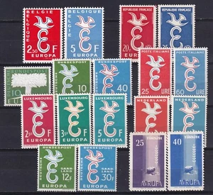 Europa CEPT 1958 Año completo 18 Estampillas 8 Países Estampillada sin montar o nunca montada en muy buen estado - Imagen 1 de 1