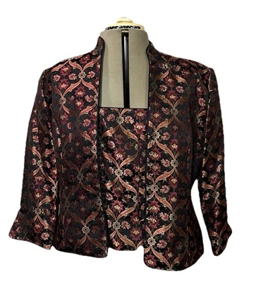 JS Collections Metallic Floral Brocade Jacket Bustier Top Set Black Red Sz 12 - Image 1 of 4
