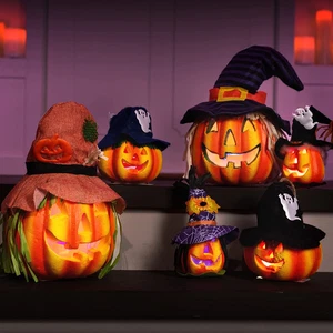 6 Pezzi Zucche Illumina Decorazioni Halloween Esterno Interno Jack O Lanterne Dec - Foto 1 di 11