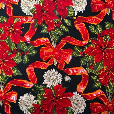 Alexander Henry Vintage Poinsettia Floral Ribbon Cotton Quilt Fabric Craft #389 - Image 1 of 3