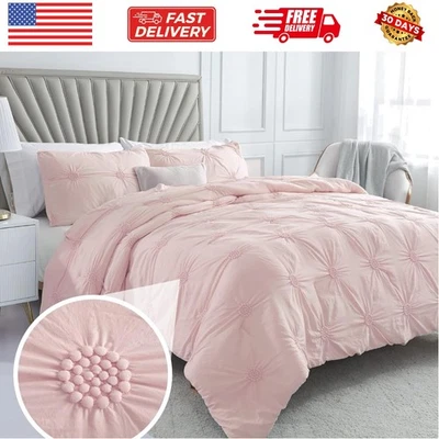 Conjunto de edredom duplo/gêmeo XL bebê rosa blush rosa - Ruched 3D floral pintuck Be... - Imagem 1 de 4