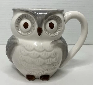Owl Mug Mini Owl Inside 3D Ceramic Gray & White World Market 4" Tall - Picture 1 of 8