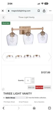 Magnolia Lightning 3 Light Vanity in Satin Brass from Athe Stellen Collection - Image 1 of 2