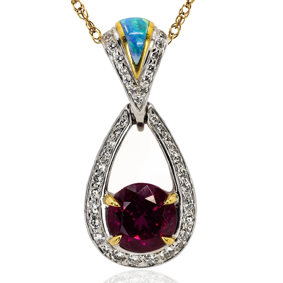 Pingente de turmalina, opala e diamante rubelita Kabana - Imagem 1 de 1