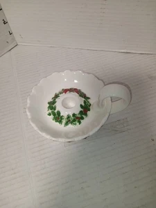 Vintage Weihnachten Otagiri Kerzenhalter weiß rot mit Kranz Stechpalme Beere 5,5" Japan - Bild 1 von 2