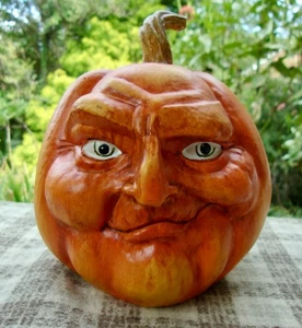 Harz Halloween gruselig/mürrisch Kürbis Jack-O’-Laterne ~ 6" groß - Bild 1 von 9