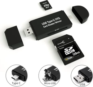 USB SD Micro USB Type C OTG 3 in1 Card Reader/Writer 2.0 New - Picture 1 of 6