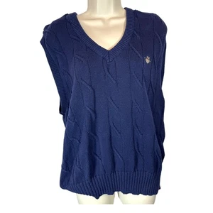 Vintage Gant Large sweater vest navy 100% cotton academia preppy cable knit lux - Picture 1 of 4
