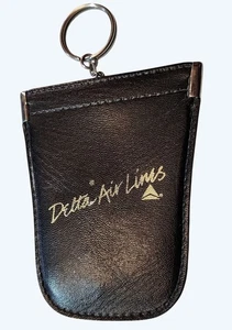 Vintage Delta Air Lines schwarz veganes Leder Geldbörse Schlüsselanhänger - Bild 1 von 3