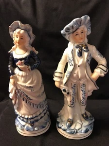 Vintage Set of 2 Japan French Blue White Figurines Man Lady Porcelain 8.5” - Picture 1 of 10