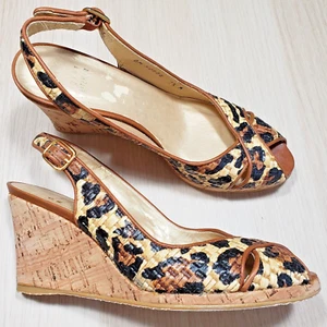 Stuart Weitzman cork wedges with leopard print and raffia design. Size 7.5M - Picture 1 of 21