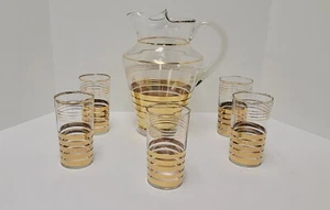 MCM Vintage Dorothy Thorpe: Krug mit Goldrand & 5 Gläser Vintage Barware - Bild 1 von 10