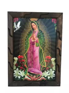 Virgen De Guadalupe con Paloma Imagen 13" Wx18"H Cuadro Rustico Para Colgar - Picture 1 of 2
