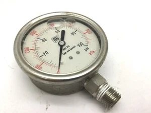 Nuevo medidor de presión de tubo y zócalo Fima, rango: 0-100 PSI, AISI 316SS - Imagen 1 de 8