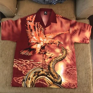 Chite Shirt Men’s Large Phoenix vs Serpent AOP Short Sleeve Button Up Y2K Rave - Picture 1 of 7