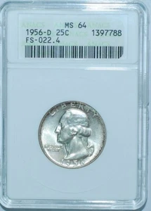 1956 D/D ANACS MS64 FS-501 (022.4) D/Inverted D RPM Repunched Mint Mark Quarter - Picture 1 of 3