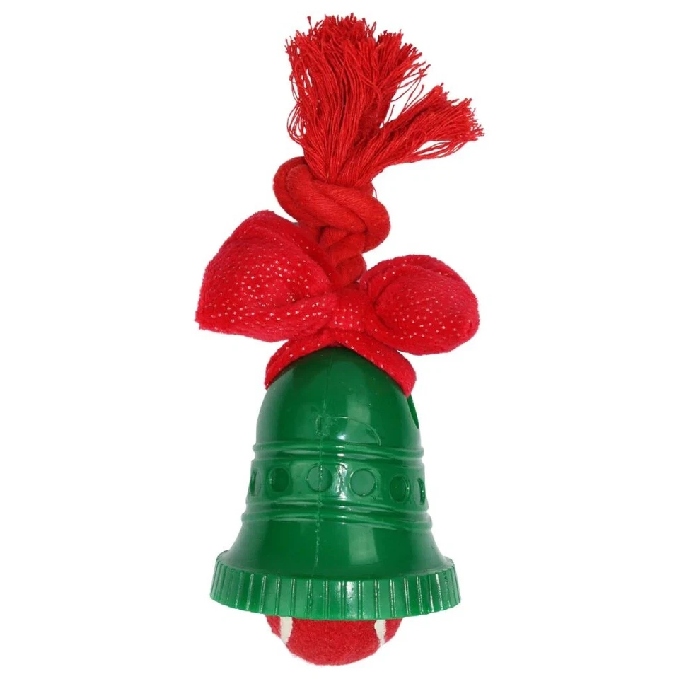 Multipet - Holiday Bell w/Rope,Bow & Tennis Ball Dog Toy 8 Inch - Image 1 of 1