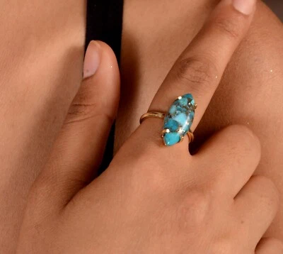 Anillo Marquesa Cobre Turquesa Plata Mujer Amor Anillo Hecho a Mano Damas Joyería Foto 1 de 2