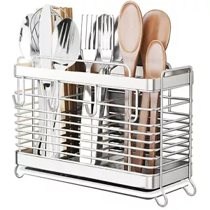 Utensil Holder Stainless Steel Utensil Drying Rack With Drain Tray Kitchen Count - Picture 1 of 8