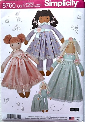 Simplicity Pattern 8760 25" Stuffed Dolls With Clothes - Image 1 of 2