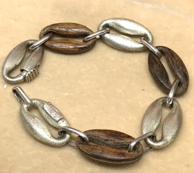 BRACCIALE VINTAGE ANNI 70 IN ARGENTO SATINATO E LEGNO PREGIATO CREAZIONI LARA AR - Immagine 1 di 4