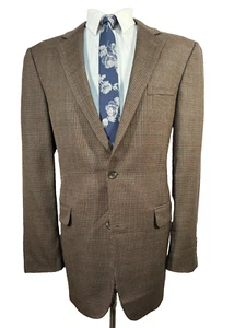 ANDREW FEZZA Mens Brown HOUNDSTOOTH CHECK Wool Sport Coat Blazer Jacket 42L - Picture 1 of 9