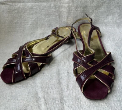 Alejandro Ingelmo Womens Wine /patent/leather/gold Flat Sandal Sz 39(8.5) Used - Image 1 of 4