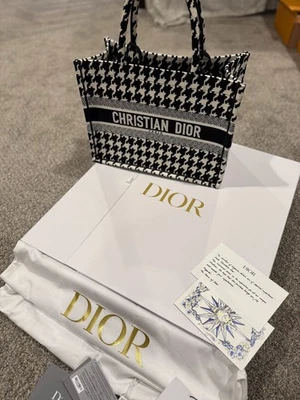Christian Dior Medium Book Tote Bag, Black & White, Houndstooth RETAIL $3350 NEW - Image 1 of 4