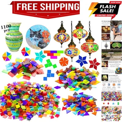 Azulejos de mosaico de 1100 piezas, azulejos de mosaico de vidrio para artesanías a granel, esmalte de mosaico manchado... Foto 1 de 4