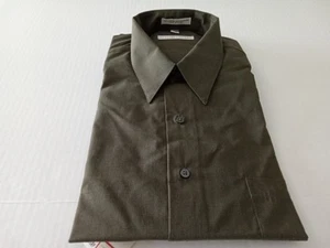 Geoffrey Beene Mens Dress Shirt Moss Green Brown Size XL 17 32/33 Wrinkle Free - Picture 1 of 4